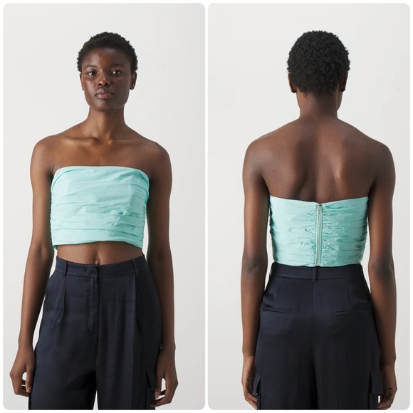 New! Marella Italy Blue Diction1 Strapless Cropped Top 🩵 42 or US Medium NWT! - Picture 4 of 15